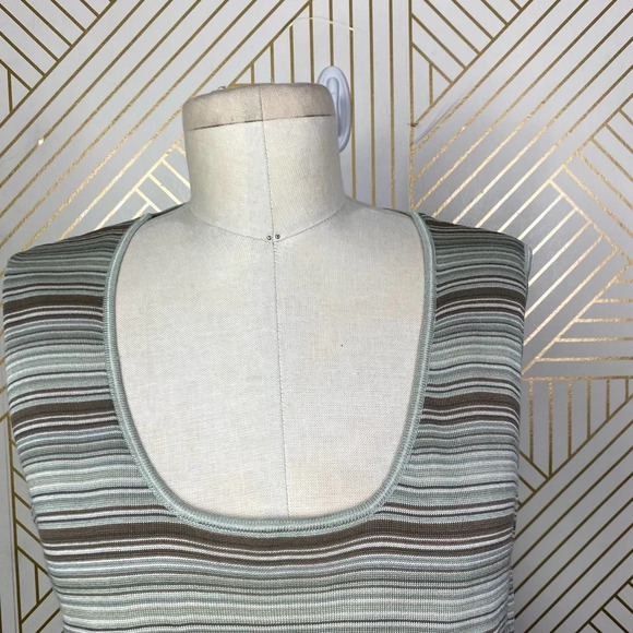 Akris Sweater Tank Top Blouse Shell Sleeveless Knit Stripe Green‎ Brown Size 14 - Picture 2 of 10